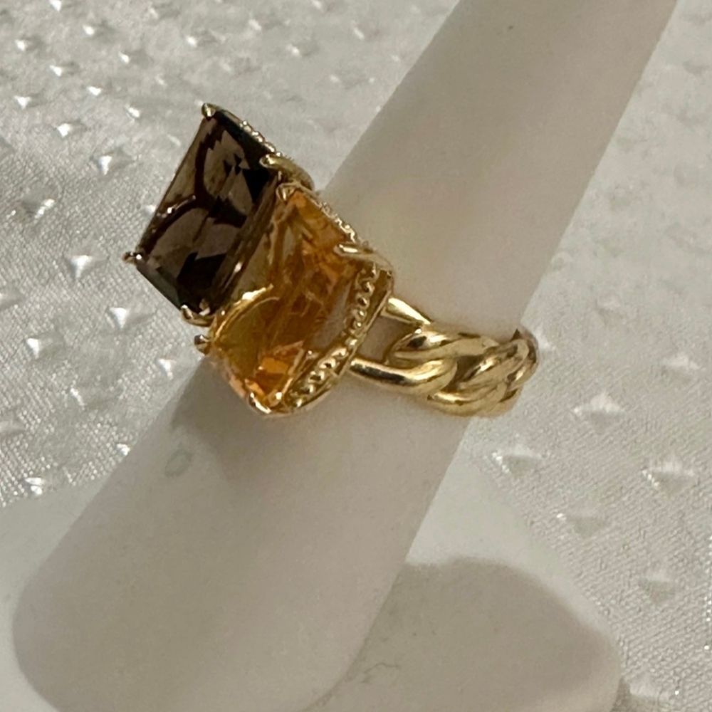 Michael Valitutti 8.15ctw Emerald Cut Citrine & Smoky Quartz Ring Sz 7 - Picture 7 of 10